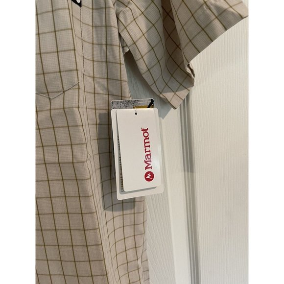 NWT Marmot Eldridge Check Short-Sleeve Recycled Materials Woven Shirt - Moonbeam - Picture 7 of 8